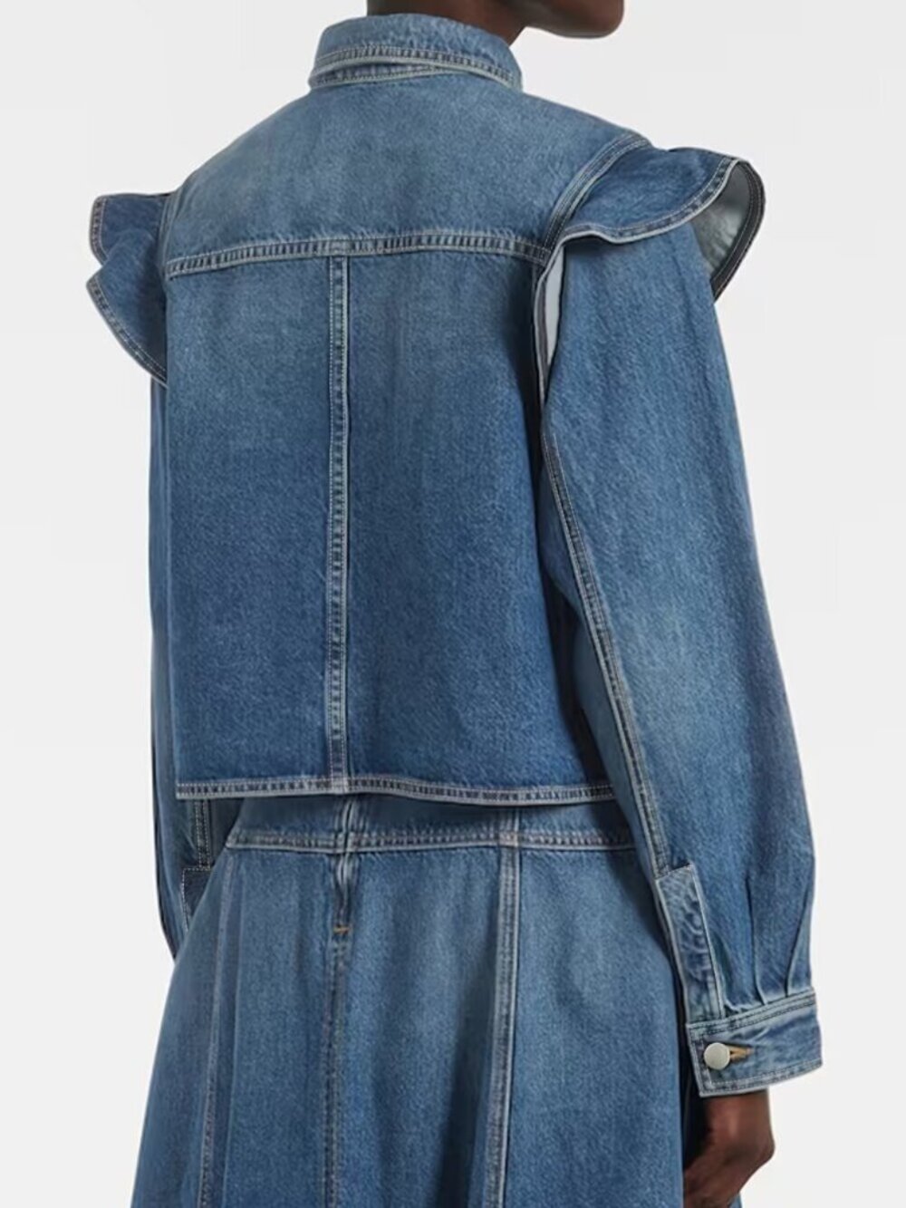 Ruffle Buttoned Denim Jacket - Picture 2 of 6